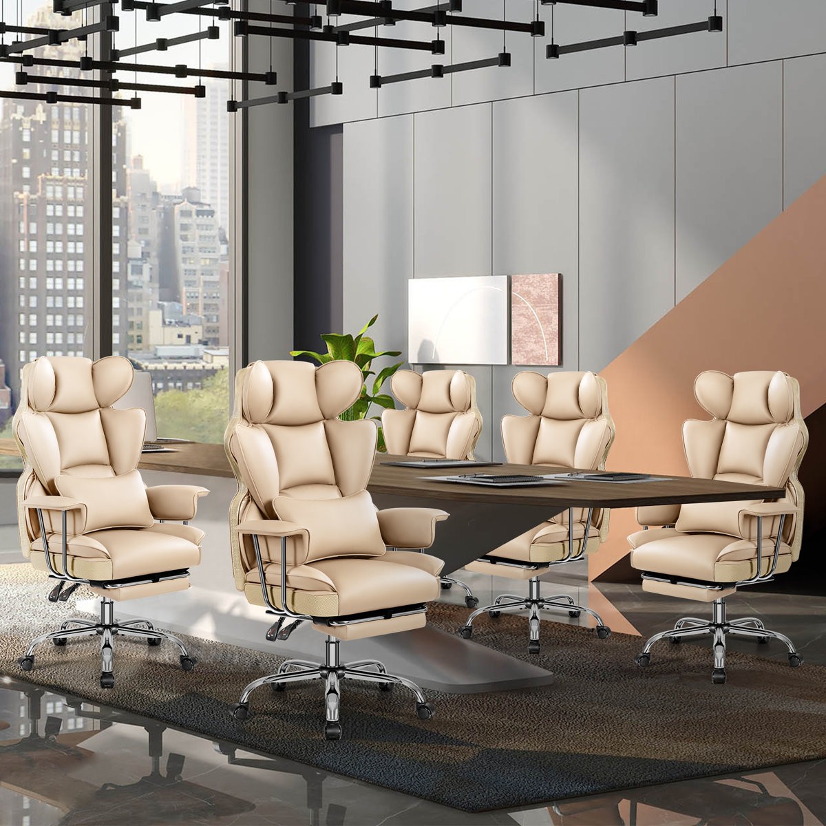 BESTFAIR FAUX LEATHER EXECUTIVE COMPUTER CHAIR – DARK BEIGE