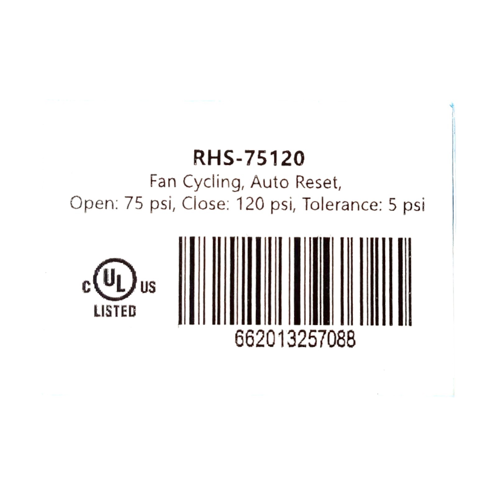 Ranco RHS-75120 Fan Cycling Pressure Switch Open 75 Close 120 PSI HVAC