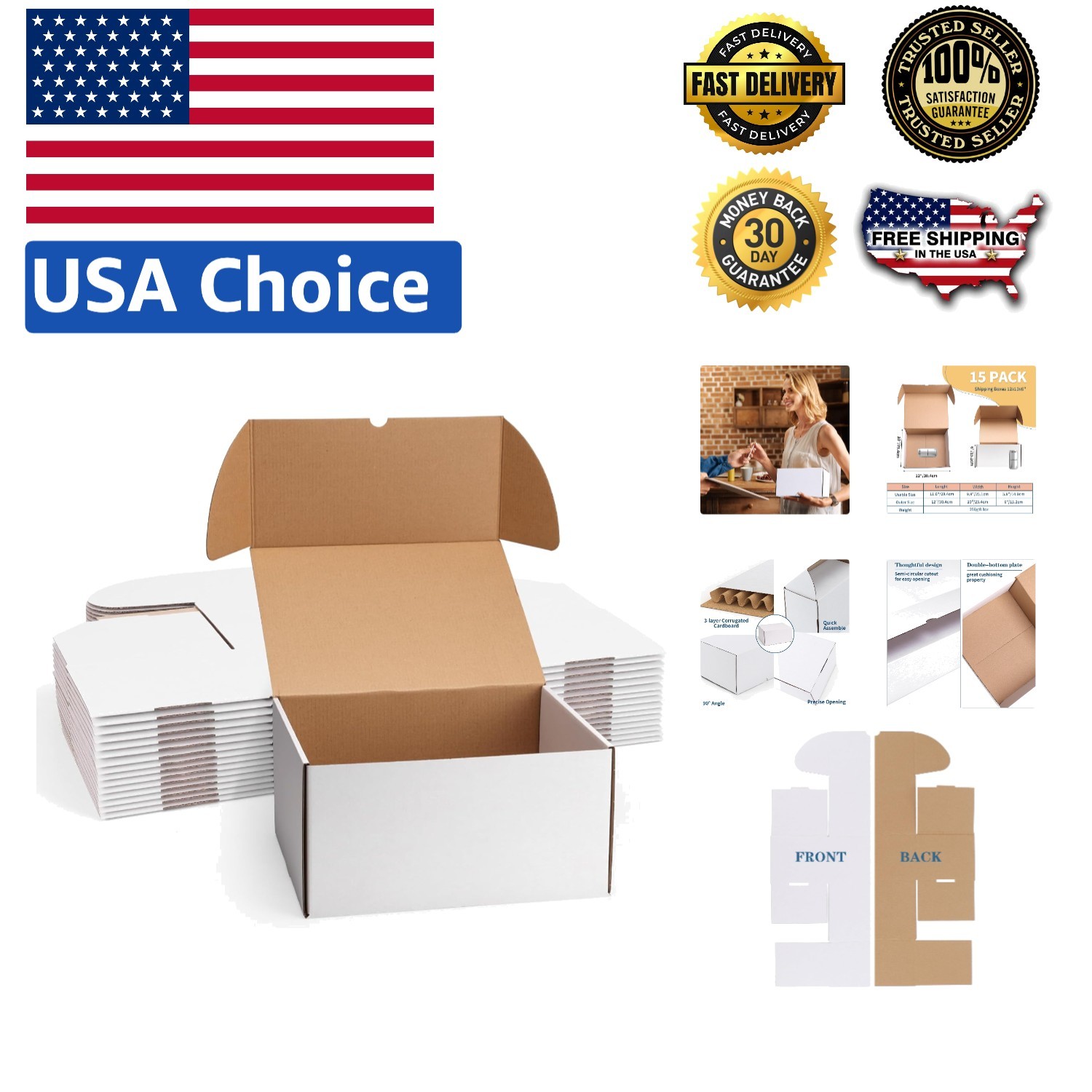 Durable 12x10x6 Corrugated Mailer Boxes – Set of 15 White Gift Packaging