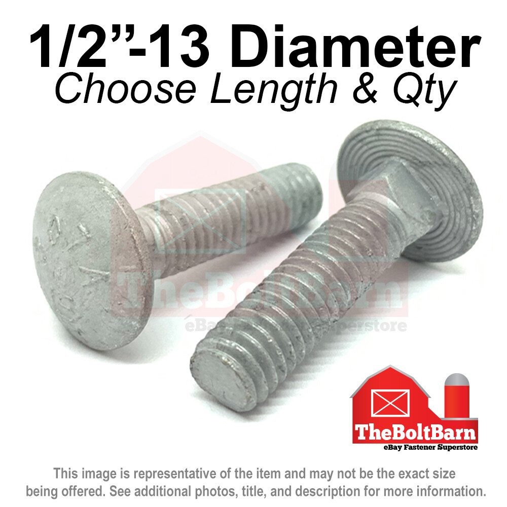 1/2″-13 Grade A 307A Full Thread Carriage Bolts Galvanized (Pick Length & Qty)