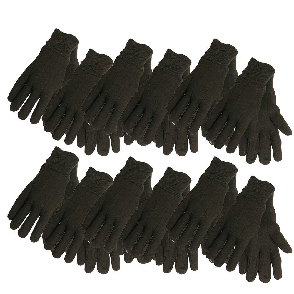 Adult Jersey Work Gloves Brown Large Pack of 12 Cotton Knit Cuff Straight Thumb