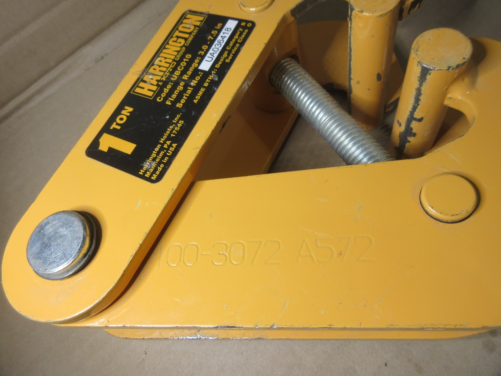 Harrington UBC010 Beam Clamp 1 Ton Universal 3.0 in. to 7.5 in. Made in USA