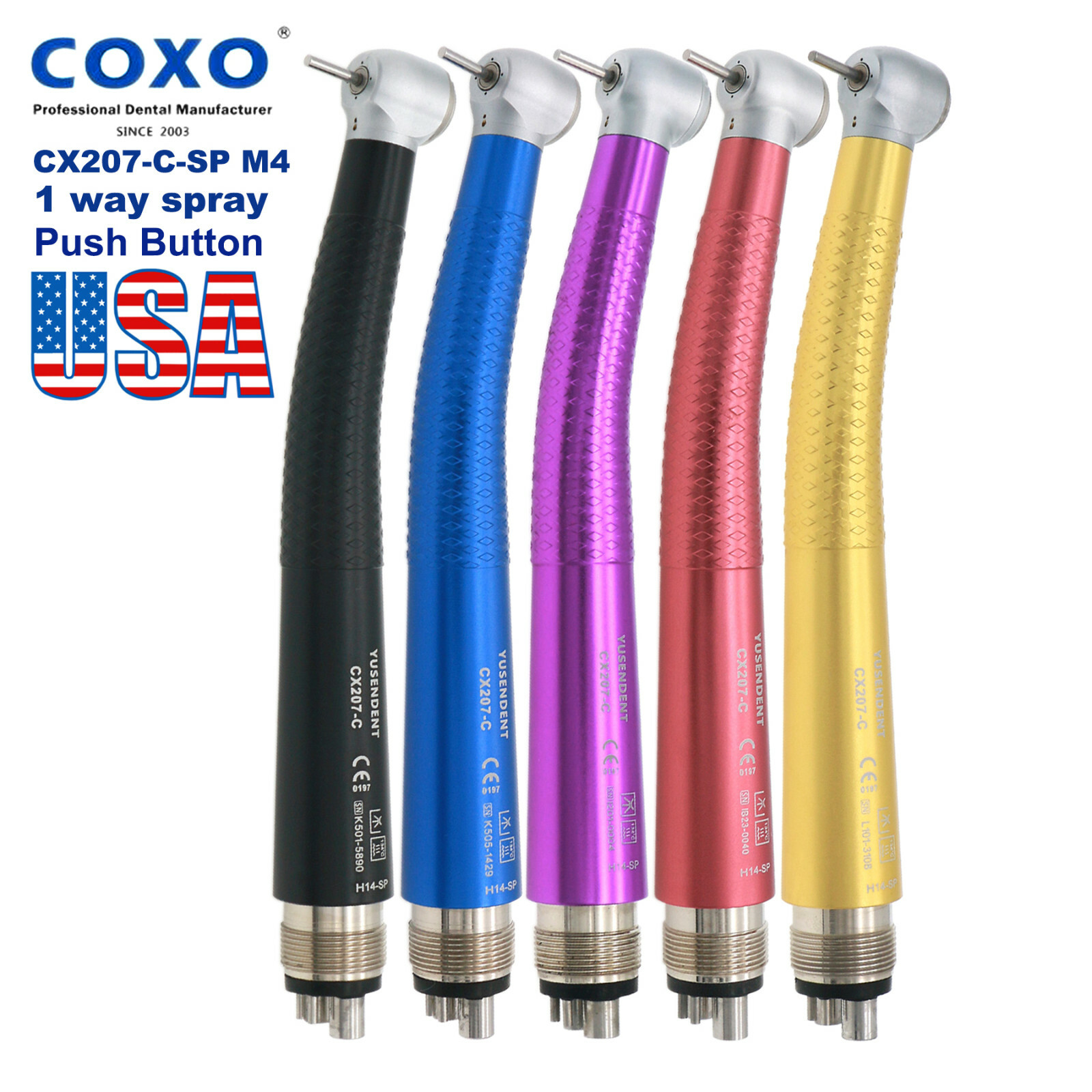 US COXO CX207-C Dental High Speed Air Turbine Handpiece 4 Holes Anti-retraction