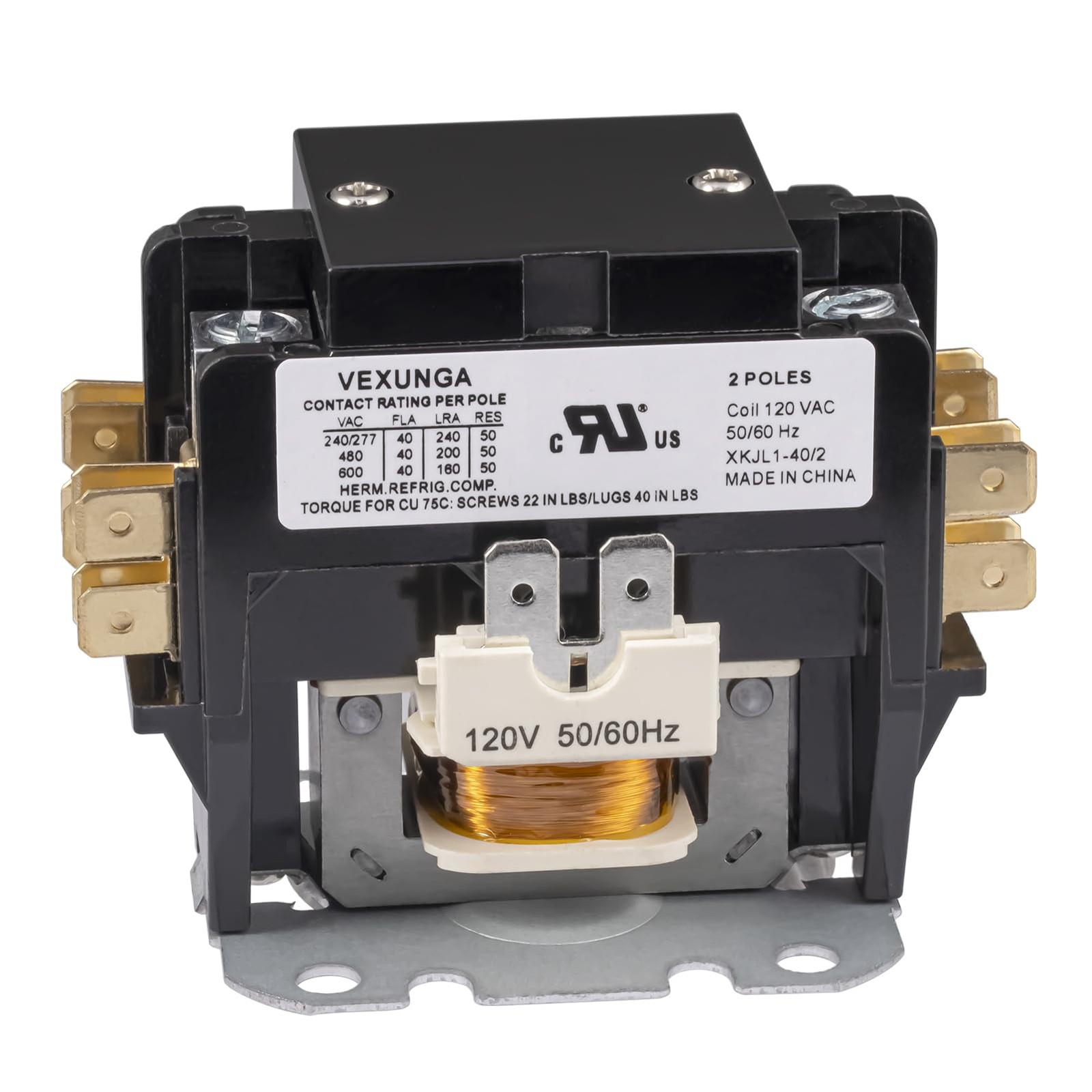 VEXUNGA 2 Pole 40 Amp 120 VAC Coil AC contactor 2P 40A 120V 50/60Hz black