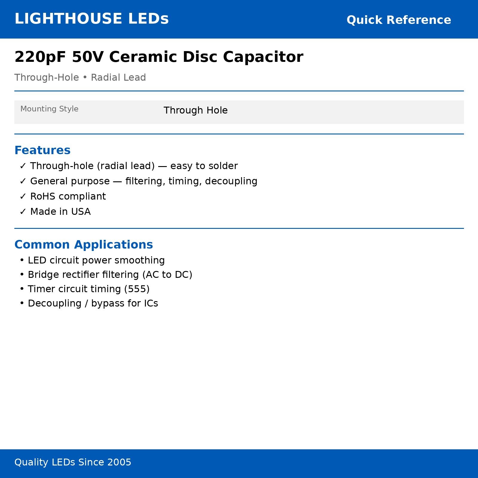 20 x 220pF / .22nf Ceramic Disc Capacitor 50v Cap 10% Radial Lead 50 v 220 pf