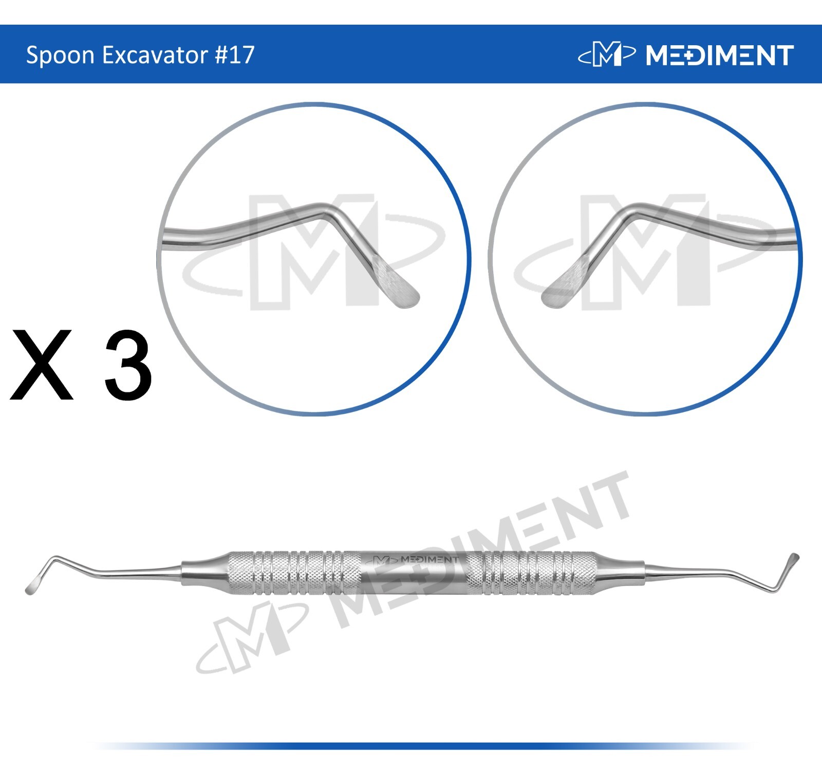 X3 DENTAL PERIODONTAL INSTRUMENT SPOON EXCAVATOR # 17 8MM HOLLOW GRIP STAINLESS