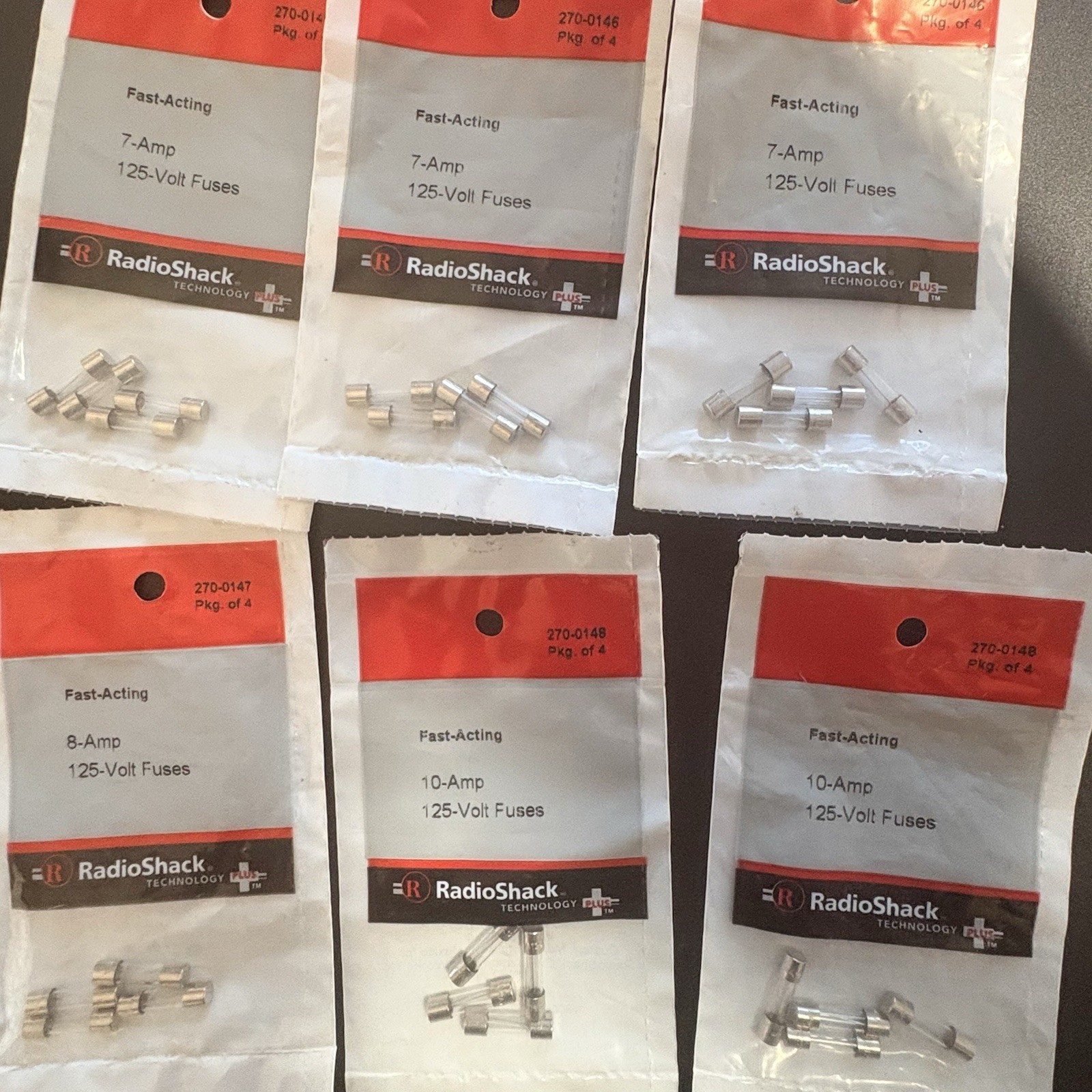 NOS Vintage RadioShack Fast-Acting Mixed Fuse Lot 27 Packs 98pc Glass Ceramic