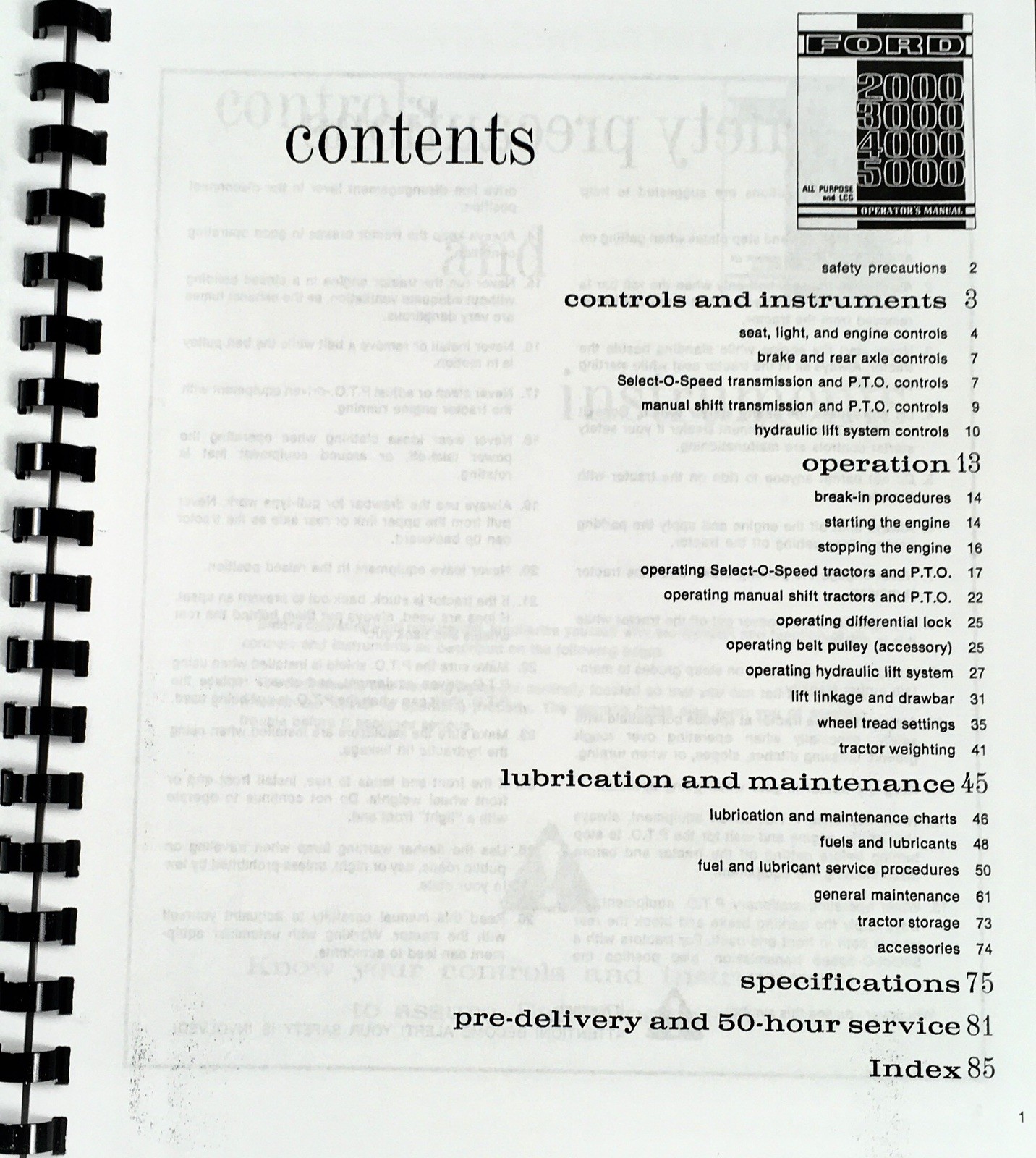 Operators Manual for Ford 2000 3000 4000 5000 Tractor Owners Book Maintenance