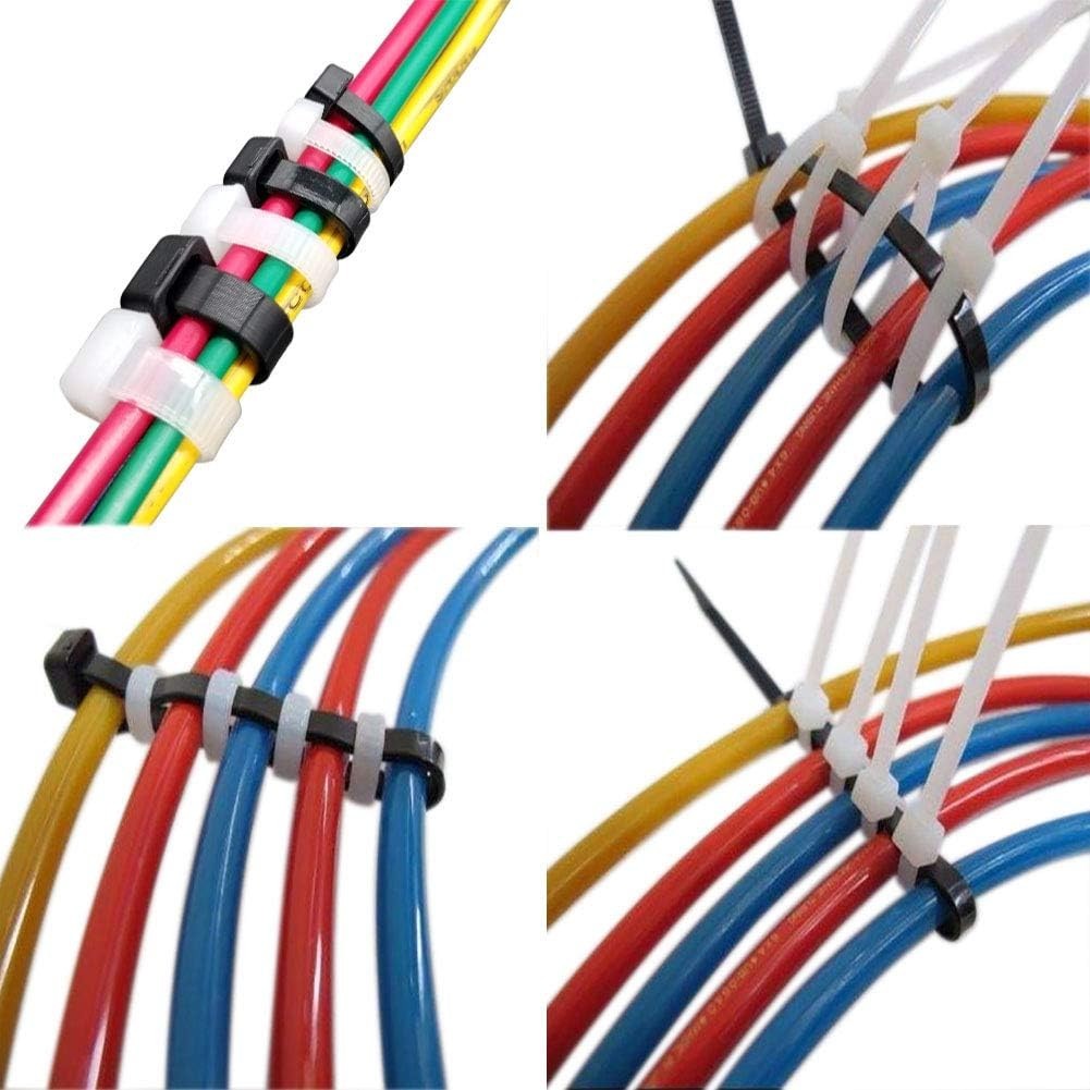 400 Pack Zip Tie Kit Assorted Sizes Black & White Wire Tie Set (4, 6, 8 Inch)