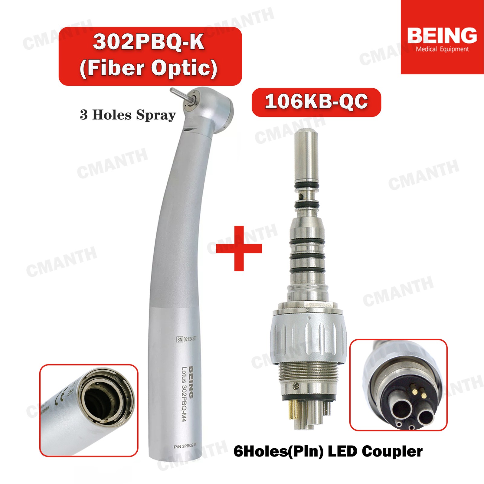 BEING Dental Fiber Optic High Speed Handpiece LED 4/6 Holes Coupler For KAVO NSK