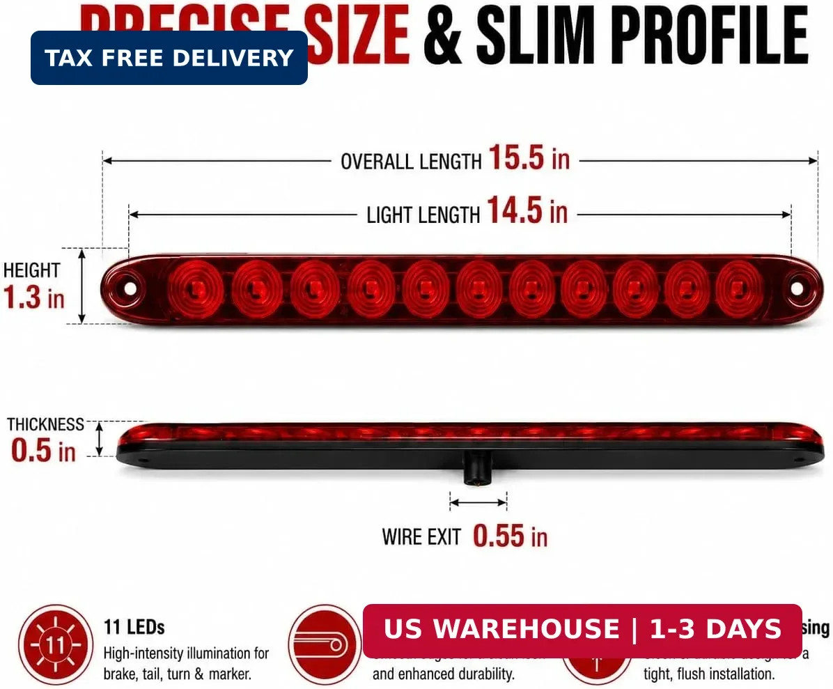 11 LED Red Trailer Brake Tail Light, 2 Pack 16″ LED Bar Stop Turn Signal Tail Li