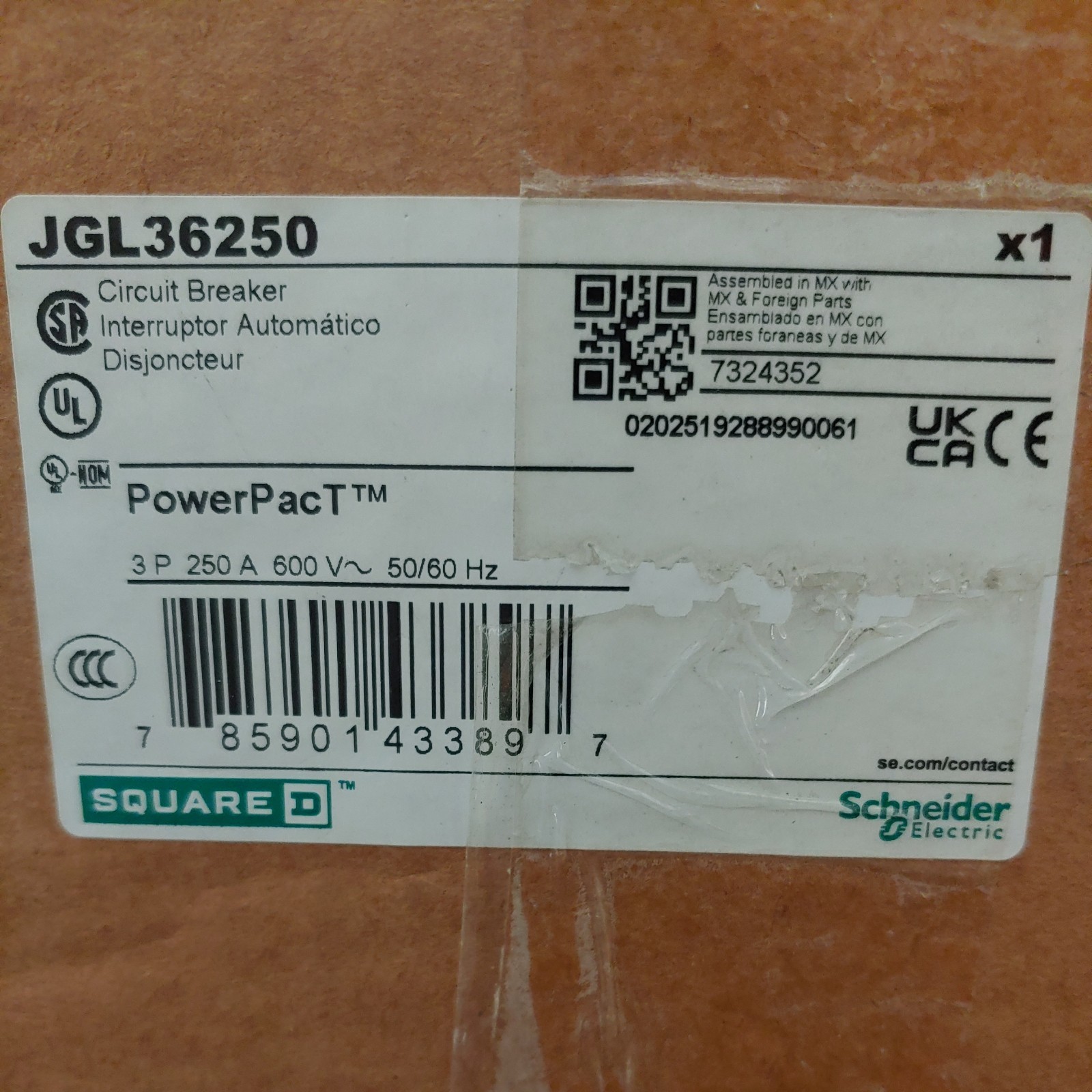 NEW – Square D – JGL36250 – 250A, 3-Pole, 600V, Thermal Magnetic Circuit Breaker