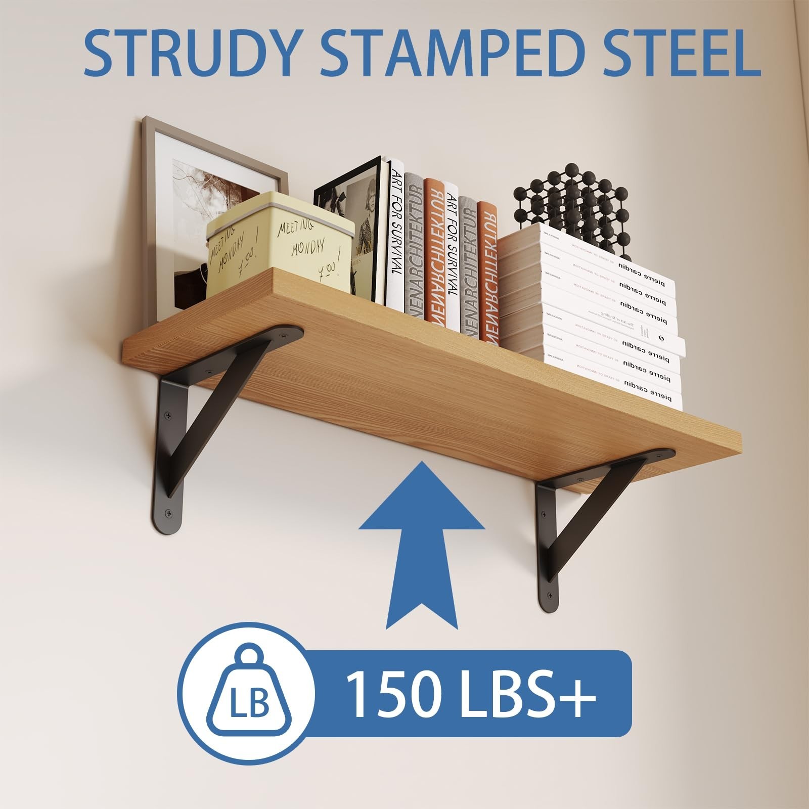 Shelf Brackets with Beam, Heavy Duty Shelf Bracket, 6 x 8 inch 6 Pack Black M…