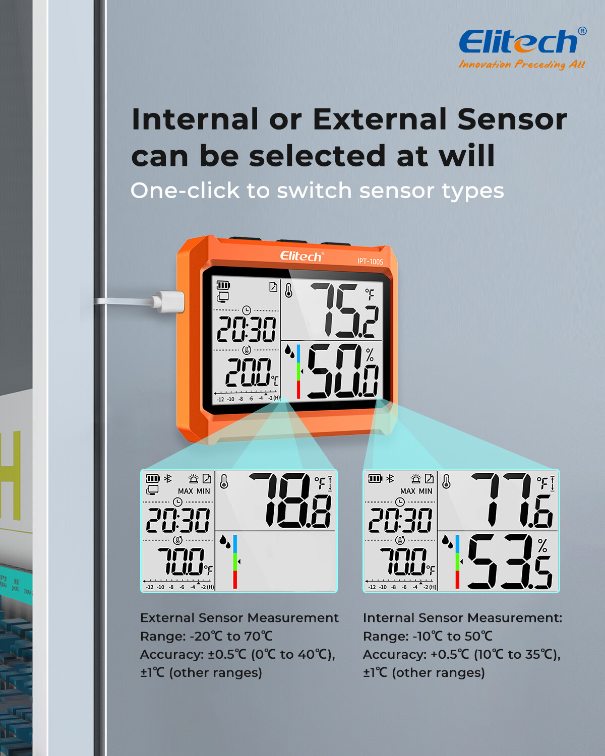 Elitech Digital Hygrometer Thermometer, Temperature Humidity Monitor IPT-100S