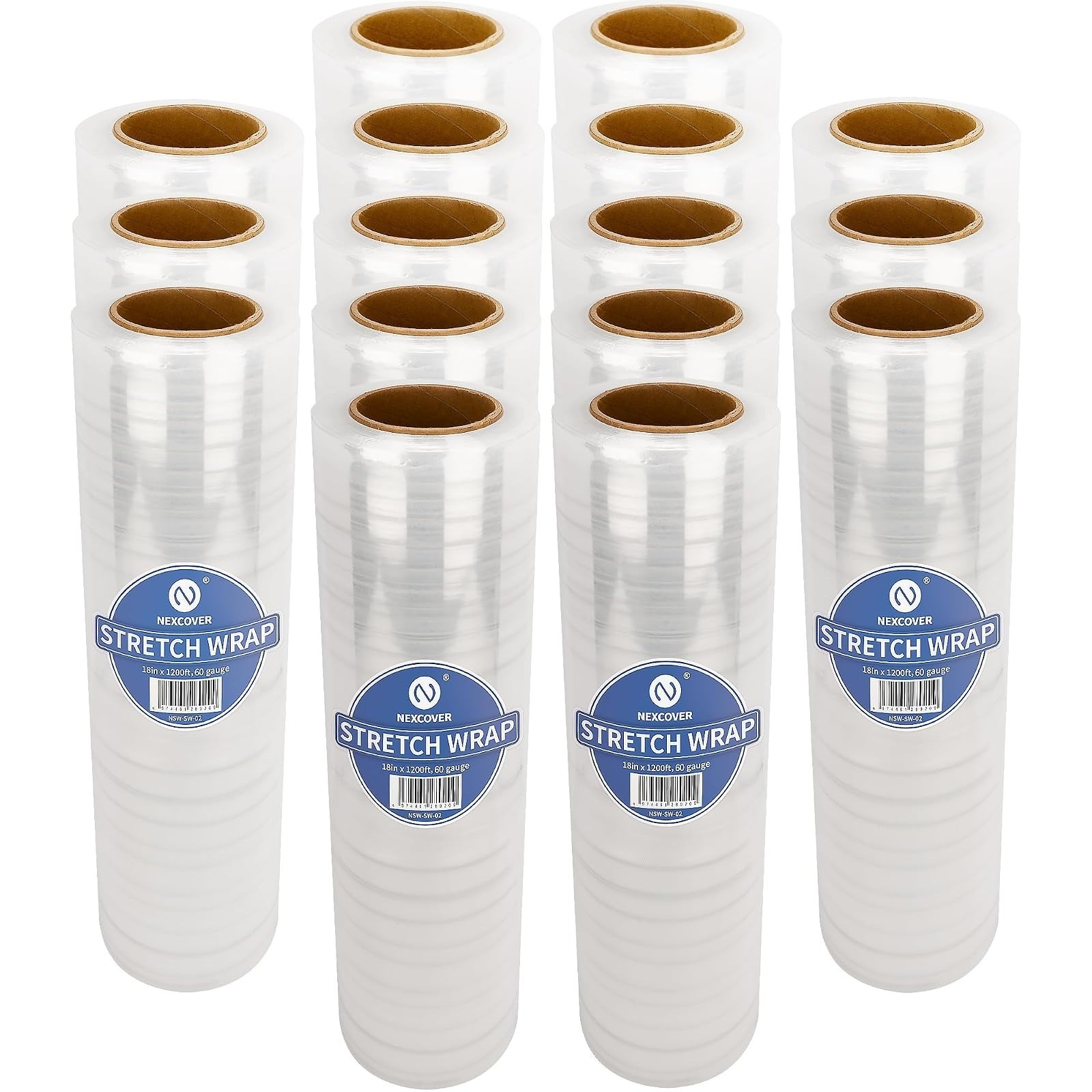 18 Inch Stretch Wrap – 1200 Feet | 60 Gauge, 2 Roll Clear Plastic Self-adhering