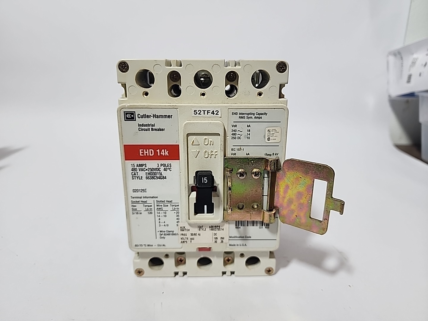 Cutler Hammer EHD3015L 15A 3 Pole 480VAC