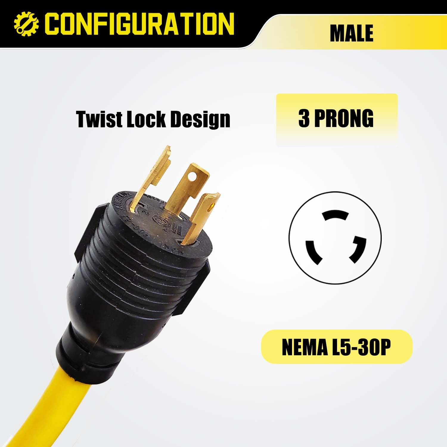 30 Amp 3 Prong Twist Lock to 110 Adapter Cord, Generator Locking Plug NEMA