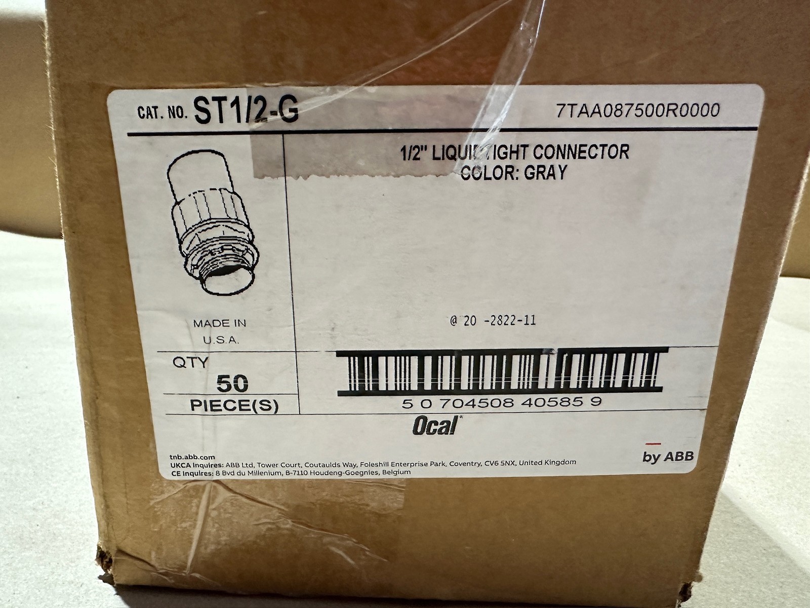 ABB Thomas & Betts OCAL ST1/2-G PVC Coated 1/2″ Liquidtight Liquid Connector