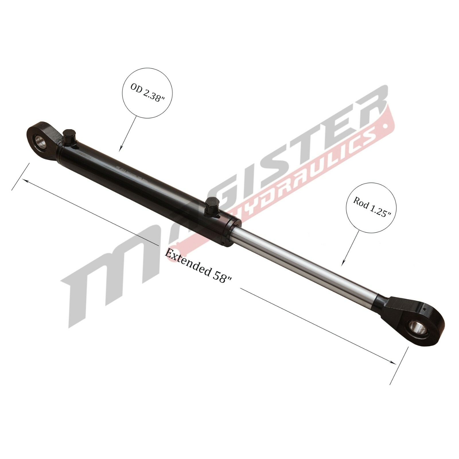 Hydraulic Cylinder Welded Double Acting 2″ Bore 24″ Stroke Swivel Eye End 2×24
