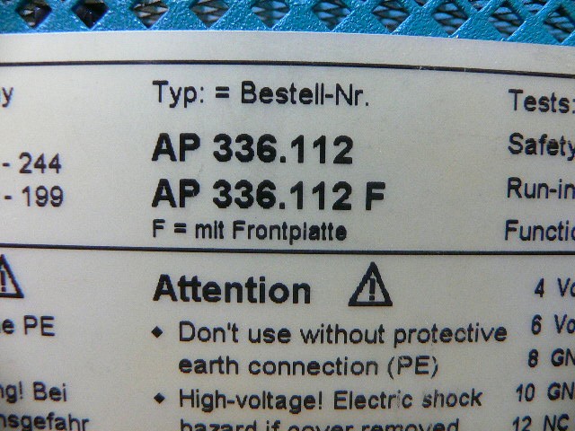 Puls/Promess Bestell-Nr, Ap 336.112, Sn 2331.1 Power Supply
