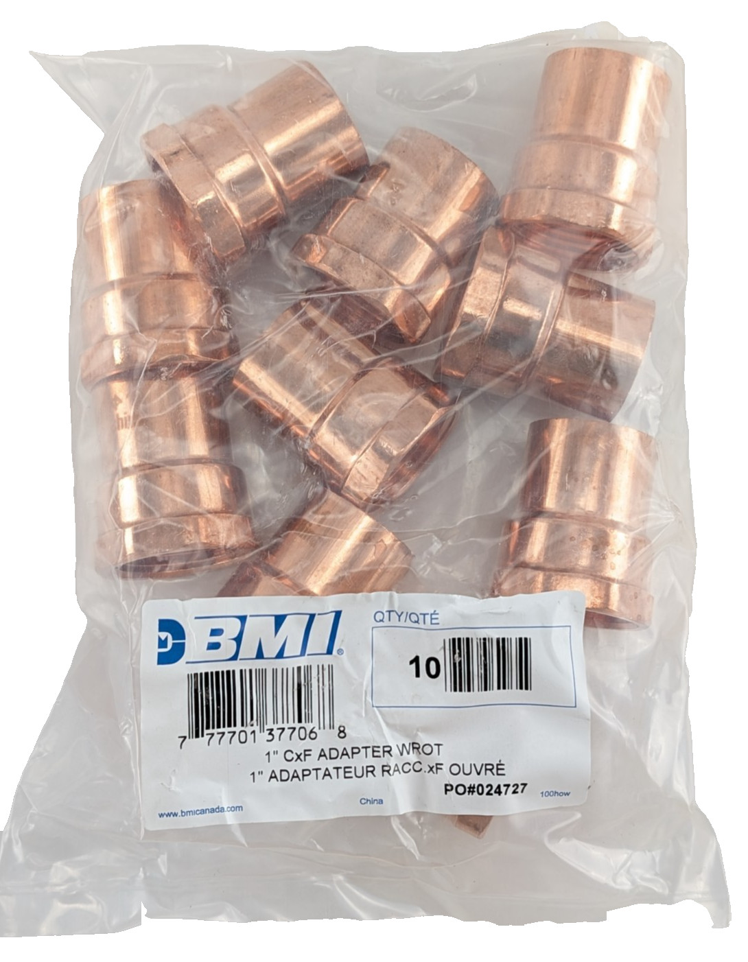 NEW BAG OF 10 PCS. BMI 1″ CxF Adapter Wrot COPPER 37706 1″