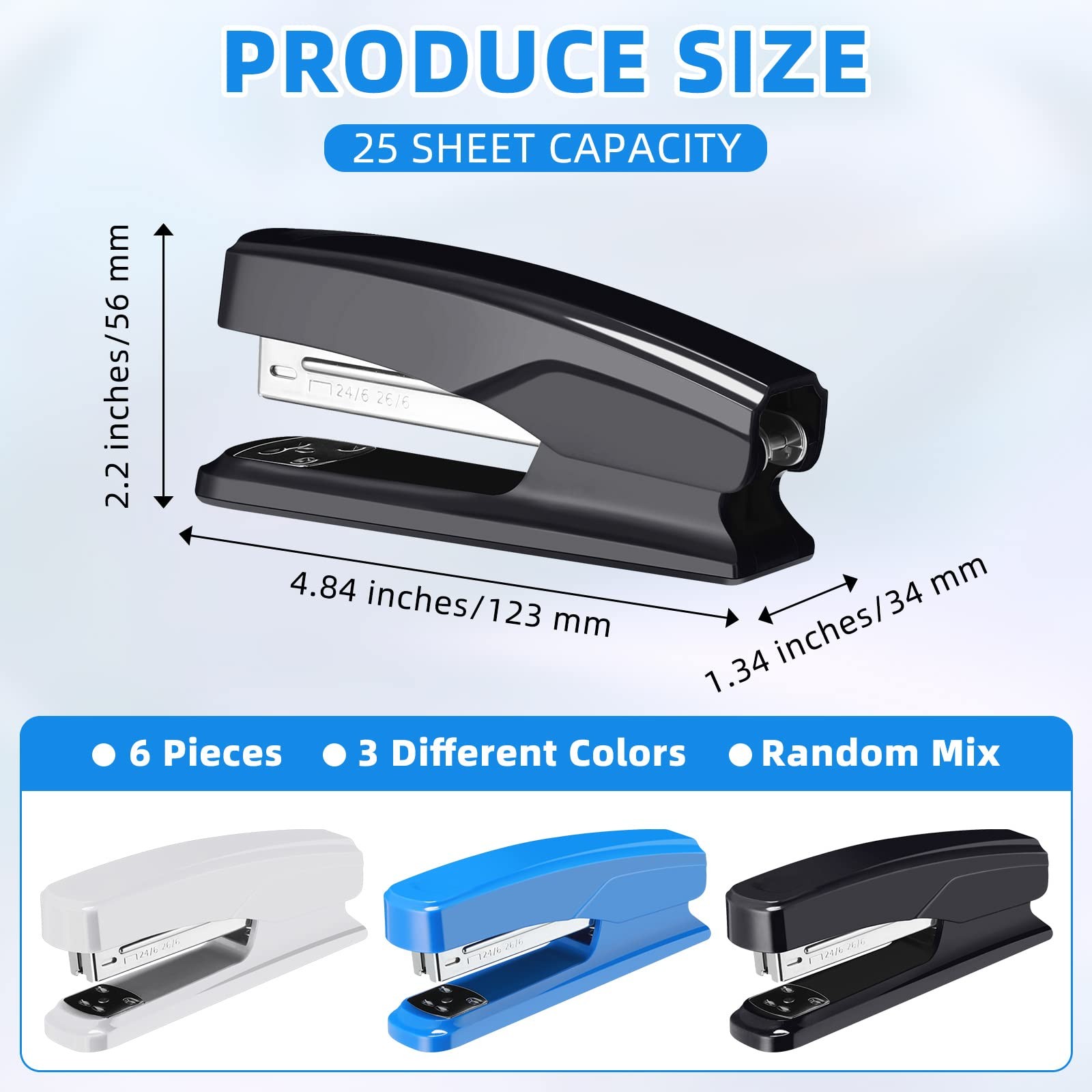 Desktop Stapler School College Office Supplies Portable Black, Blue, Gray
