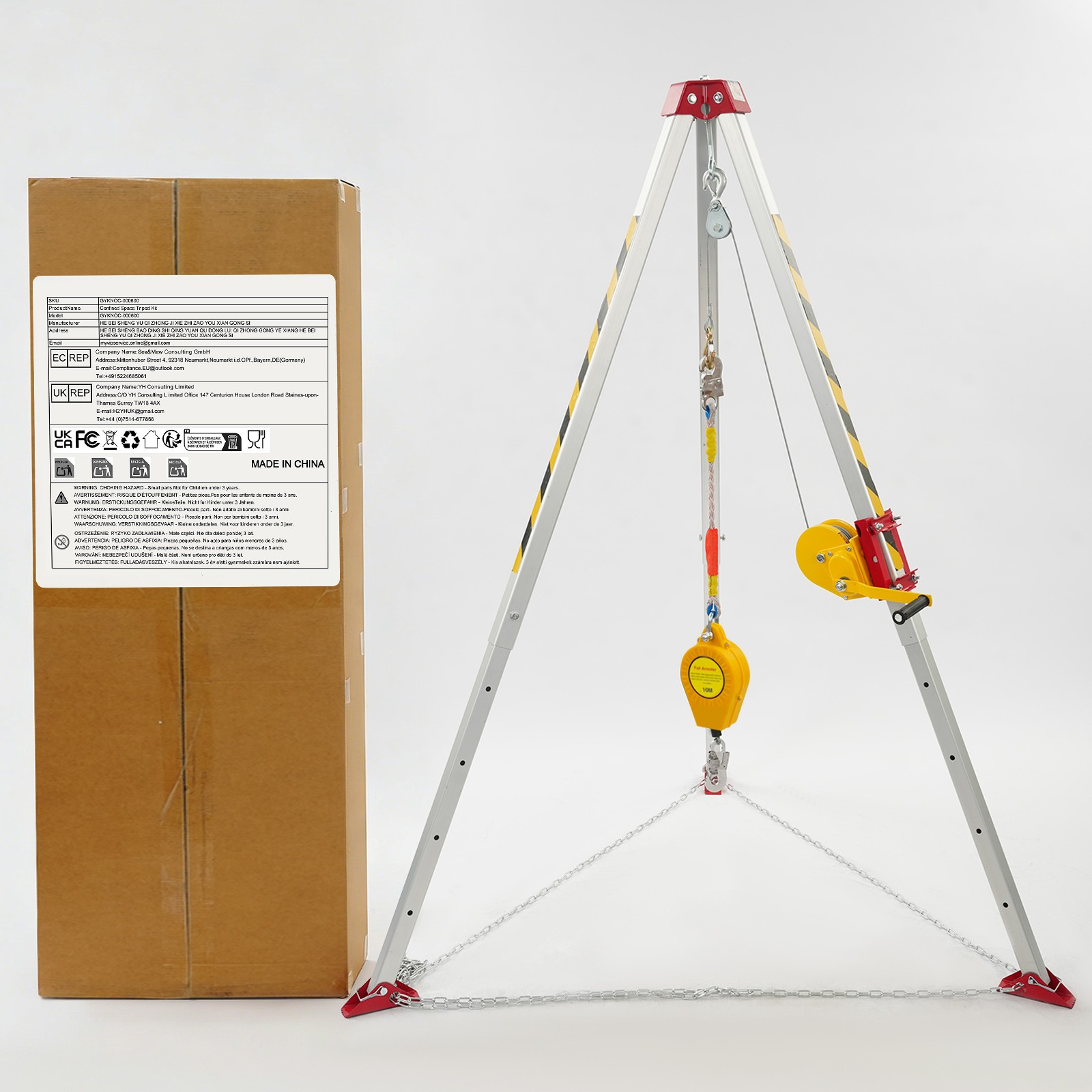 1200lbs Confined Space Tripod Kit,Floor-standing Rescue Tripod,Rescue Tripod Kit