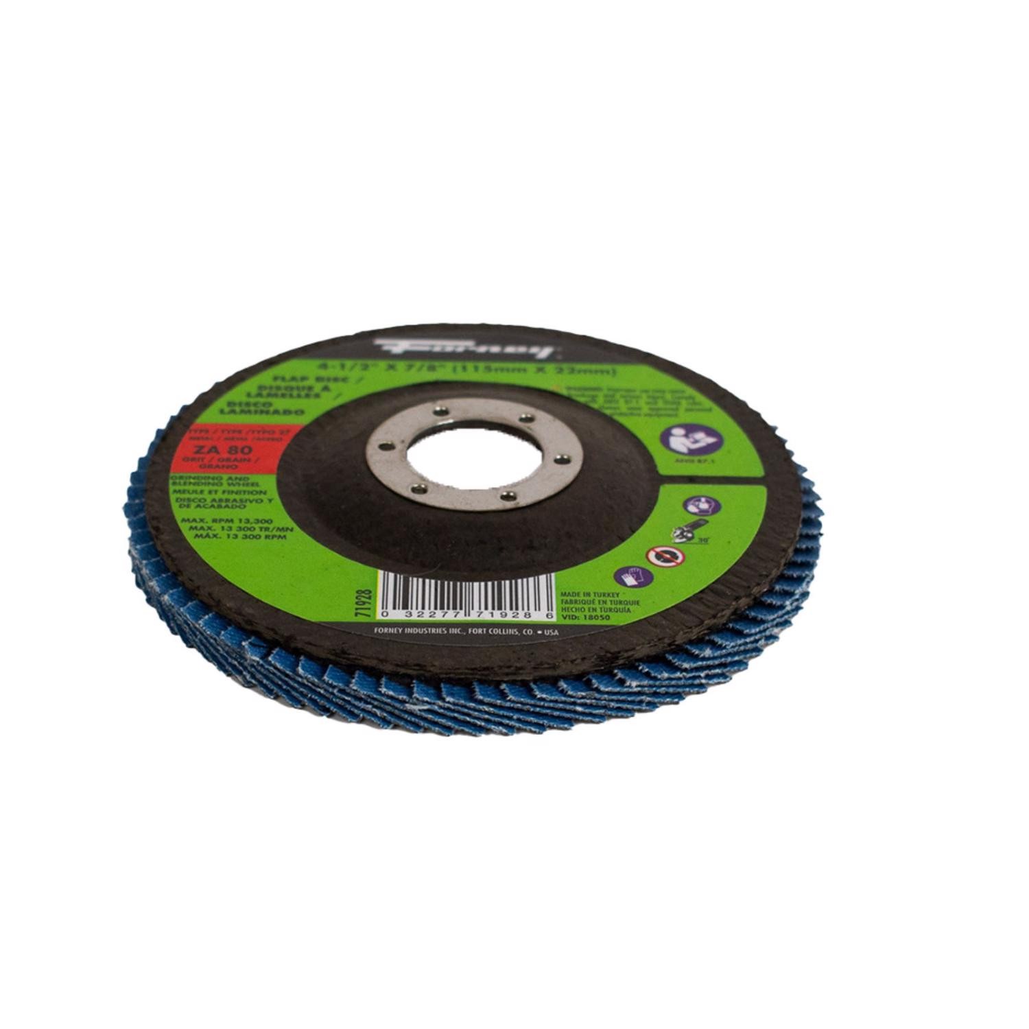Forney 71928 Zirconia Aluminum 80-Grit 13,300 rpm Blue Flap Disc 4-1/2 Dia. in.