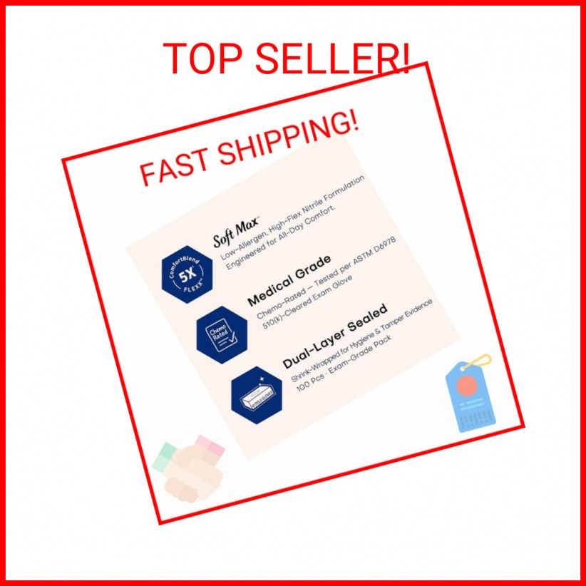 Supmedic Disposable Nitrile Gloves, Chemical Resistant, Powder-Free, Latex-Free,