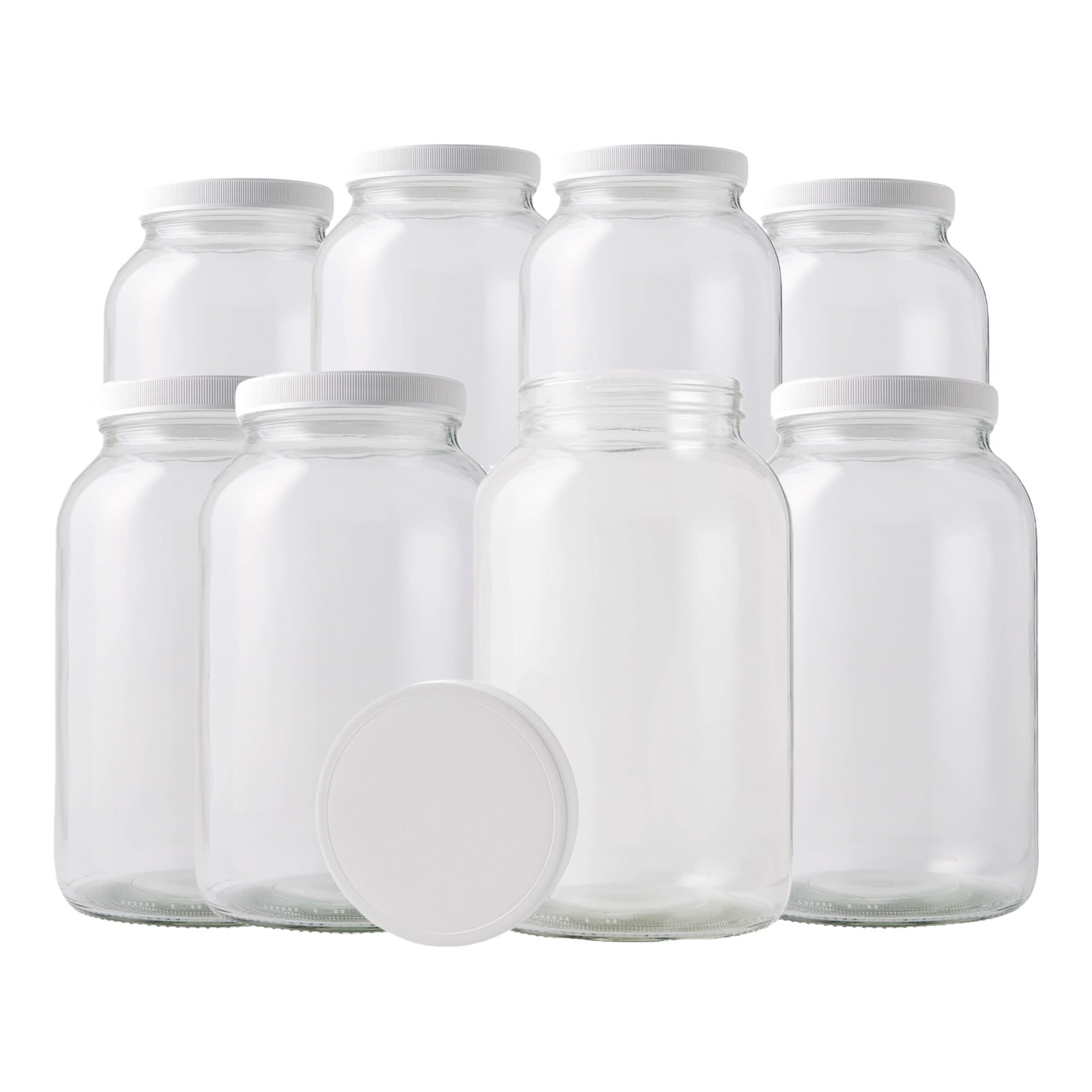 Glass Jar 1 Gallon Wide Mouth Food Grade 8 Pack Clear FastRack White Plastic