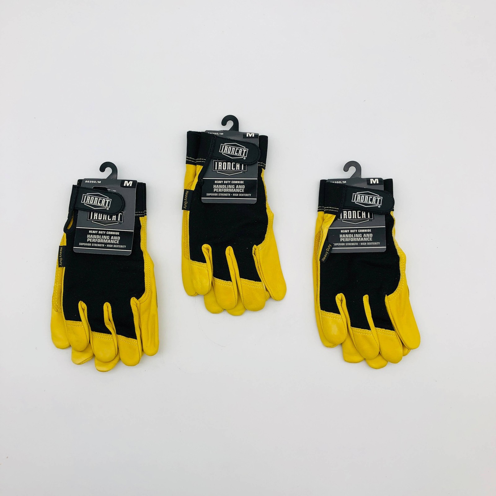 Ironcat 86350 Cowhide Leather Gloves Medium Hvy Duty Mechanics Hook Loop 3 Pairs