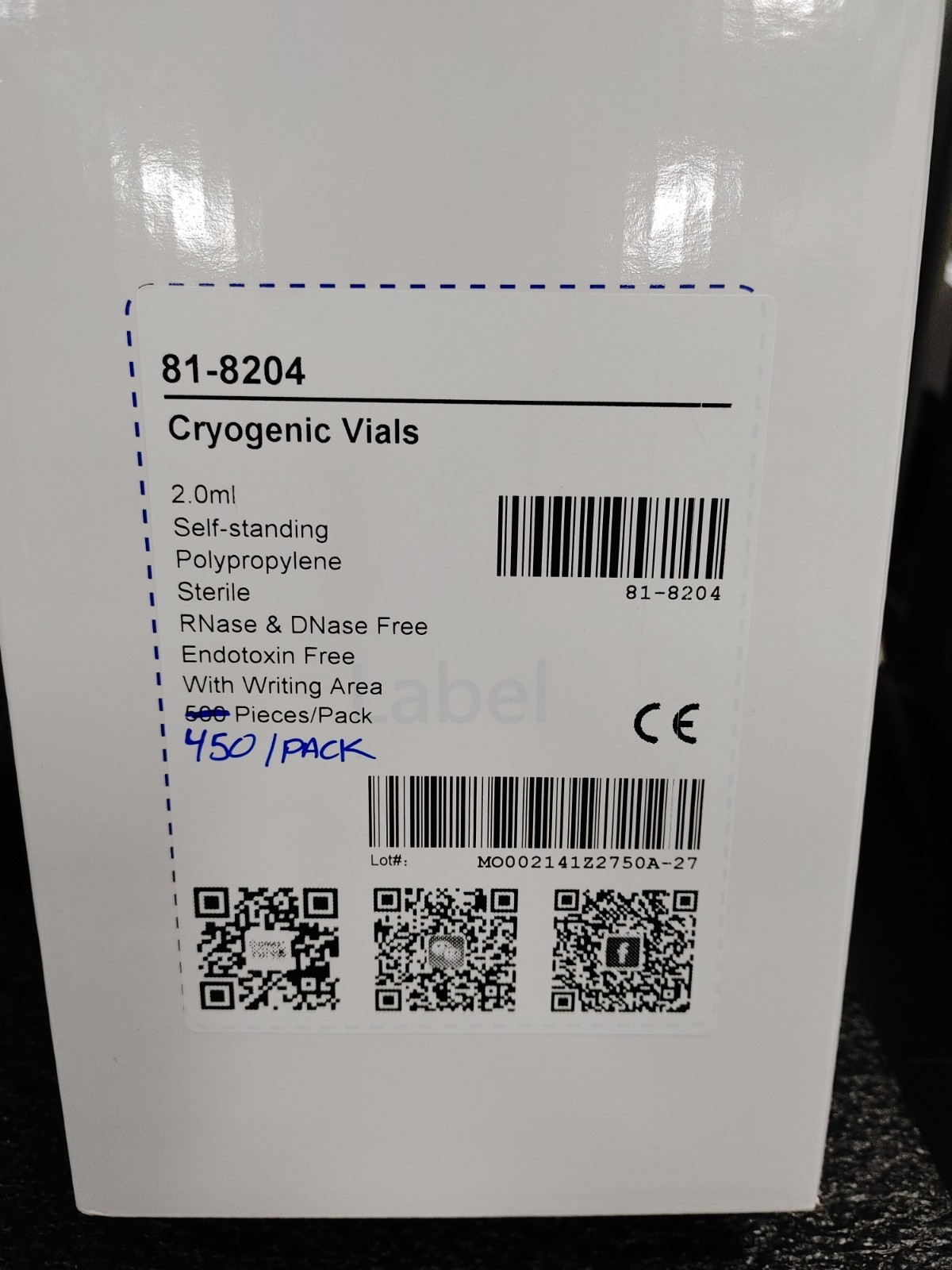 450 Box BIOLOGIX 81-8204 2.0ml Self Standing Cryogenic Vials