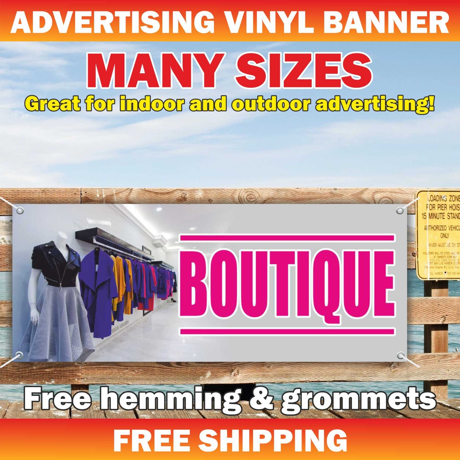 BOUTIQUE Advertising Banner Vinyl Mesh Sign Shop Store Clothing Dealer Resale