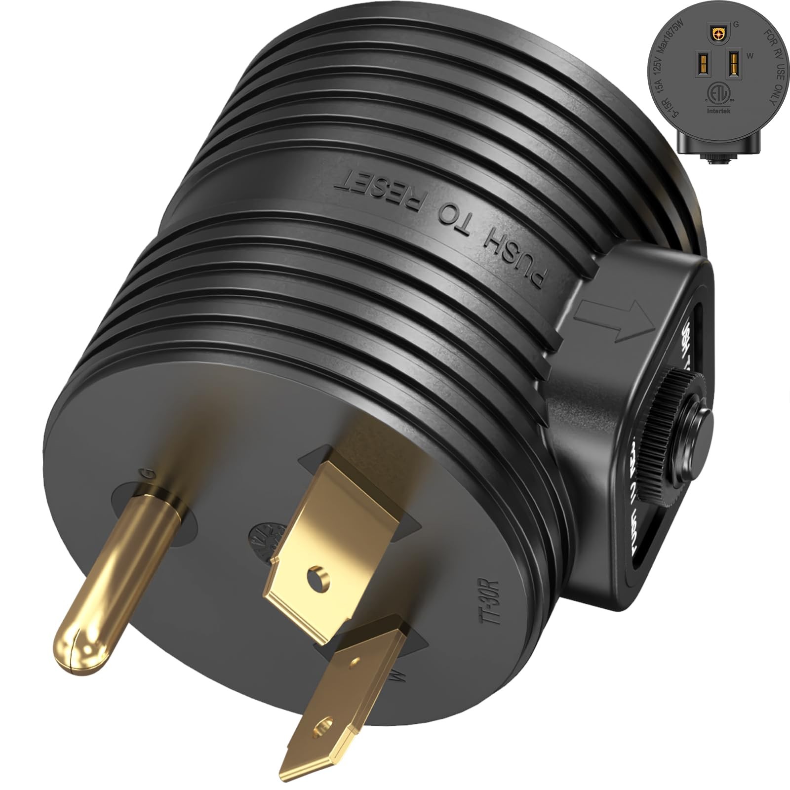 30A to 110 Adapter NEMA TT-30P Male Plug to NEMA 5-15R Female Receptacle with…