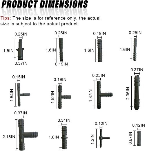 Vacuum Line Connector Assortment, 12 Sizes Heat Resistance Nylon Size: 125PCS