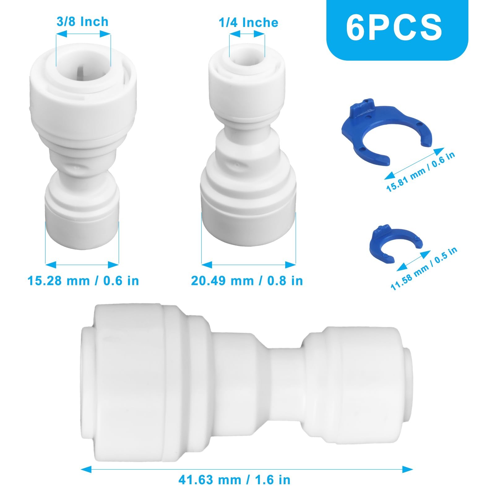 6 PCS Quick Connect Fittings 1/4″ to 3/8″ Tube OD 1/4 inch 3/8 inch, White