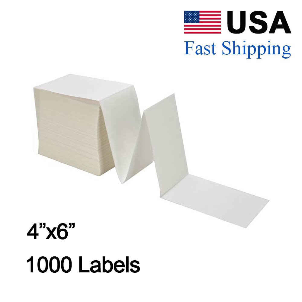 1000 4×6 Fanfold Direct Thermal Shipping Labels for Zebra Elton Rollo Printer