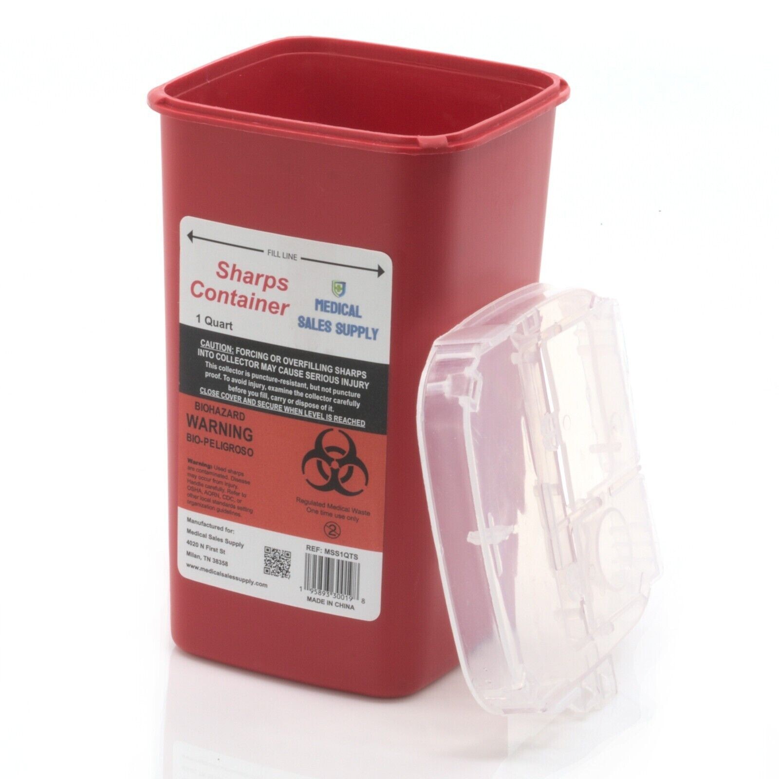 Sharps Container 1 Quart | Biohazard Needle and Syringe Disposal with Flip Lid