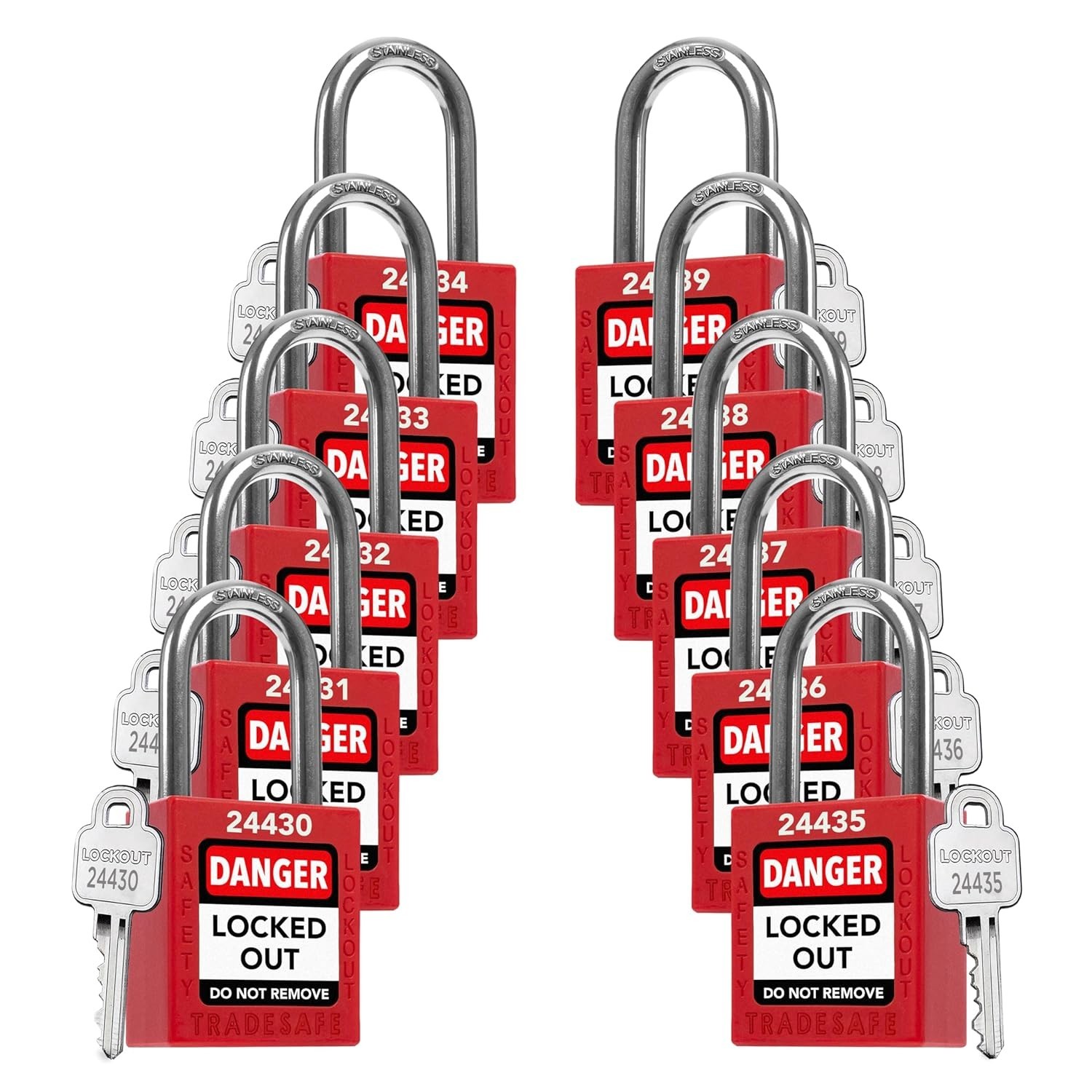Lockout Tagout Locks Set – 10 Red Loto Locks, Lockout Locks Keyed Different, …