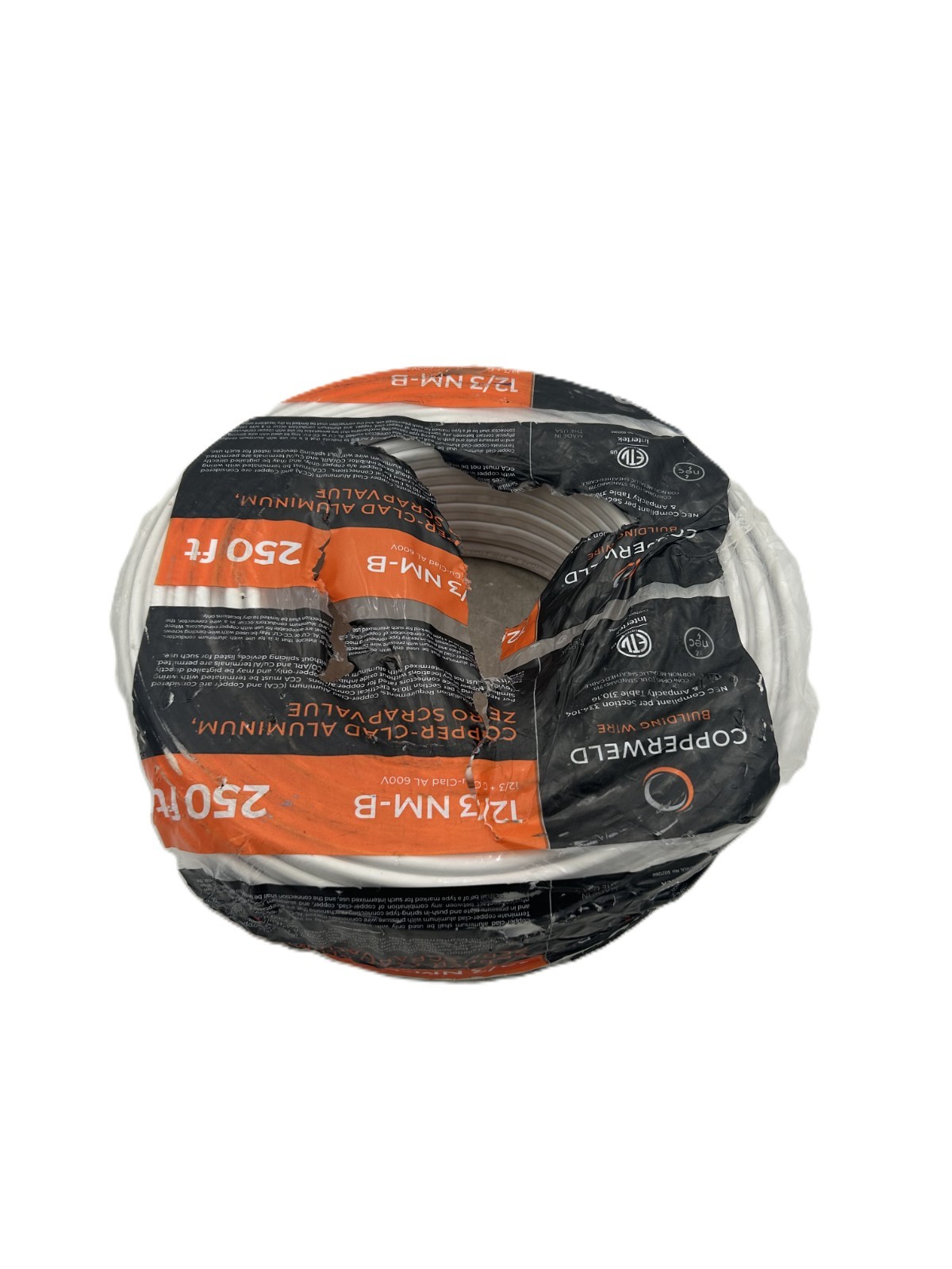 Copperweld 12/3 NM-B Solid Copper Clad Aluminum Wire 250ft 600V