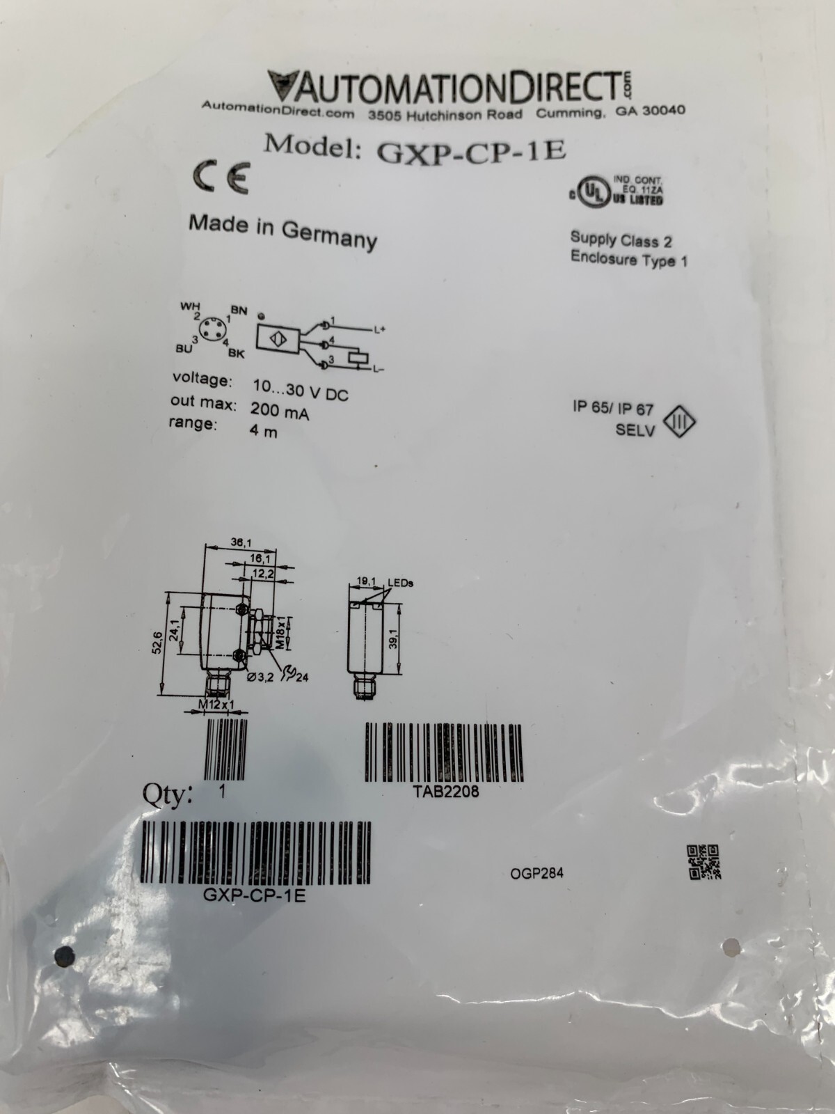 Automation Direct GXP-CP-1E Photoelectric Sensor 10-30VDC 200mA 4m Range