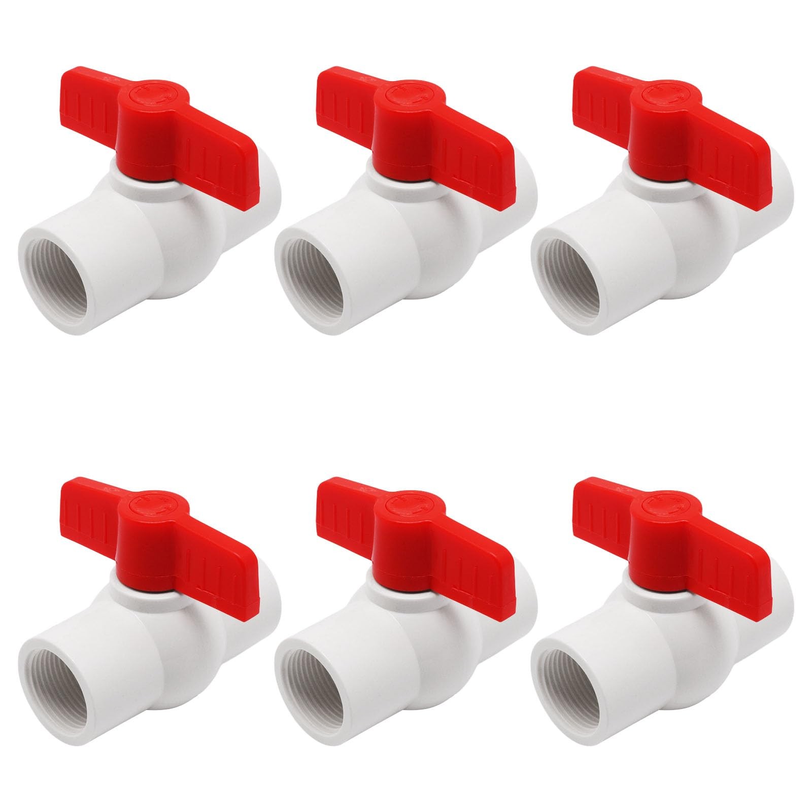 6Pcs White 3/4 Inch Threaded PVC Ball Valve NPT Shut-Off Valve with Handle Ra