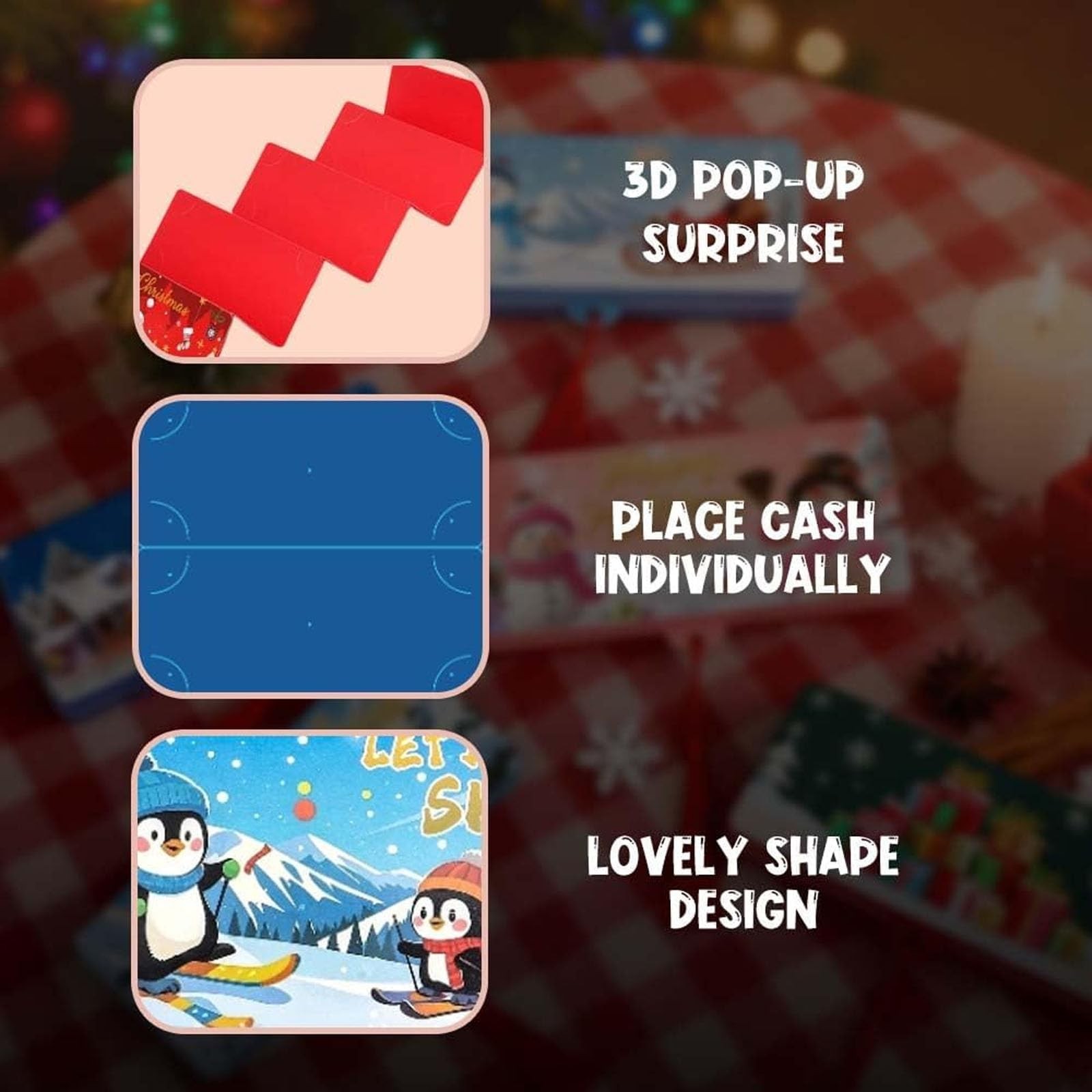 3PCS Christmas Cash Gift Envelope, 2026 New 6.69″ x 28.35″, Green+Red+Blue