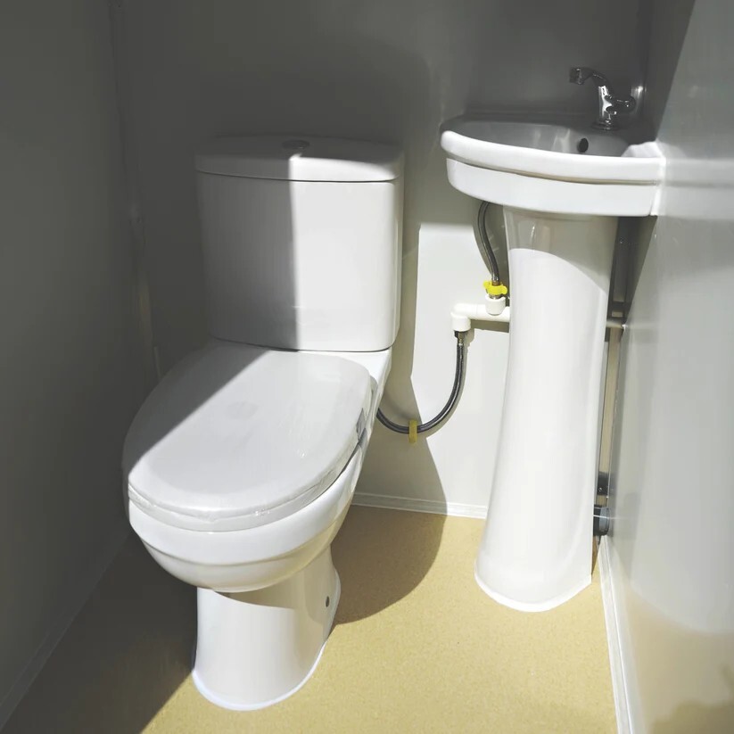 Bastone Portable Restroom w/ Sink, Flush Toilet & Vent Fan for Outdoor Use
