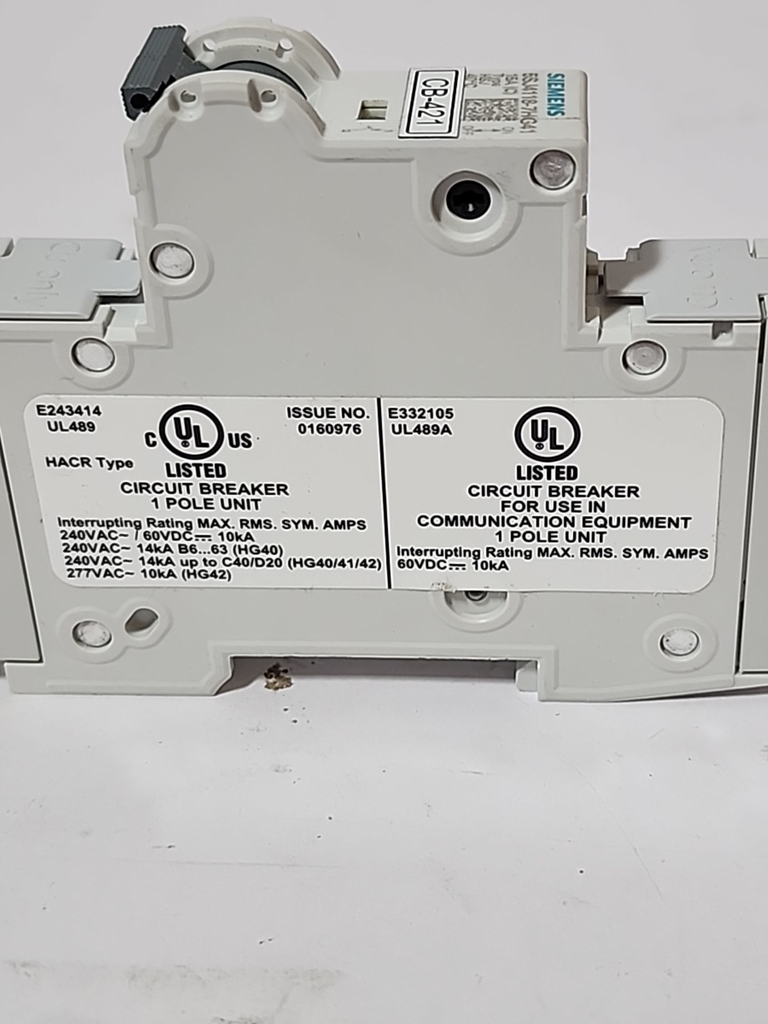Siemens 5SJ4118-7HG41 Sentron Circuit Breaker 1 Pole 15A 480Y/277V 14kA MCB