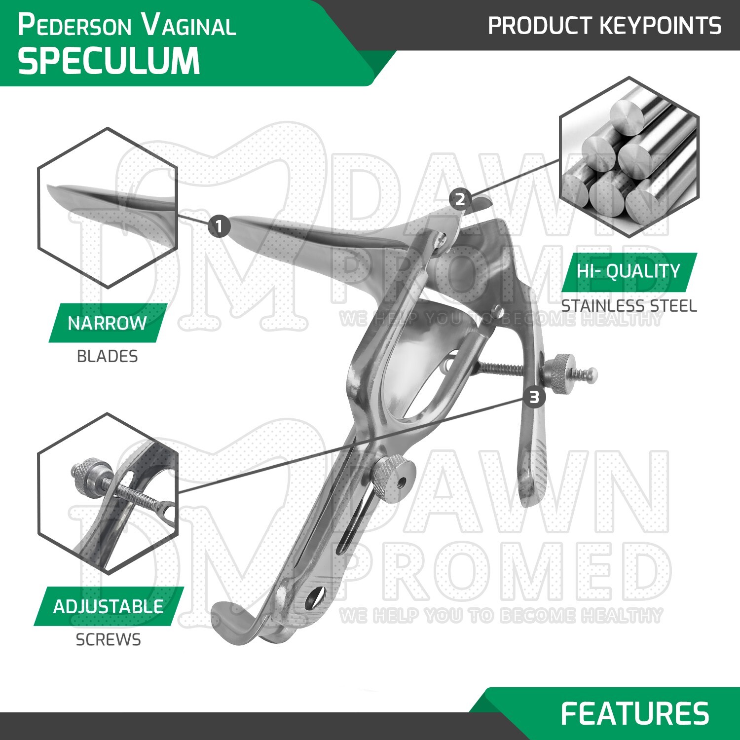 Pederson Vaginal Speculum 3Pcs Set OB/GYN Pelvic Examination Surgical Instrument