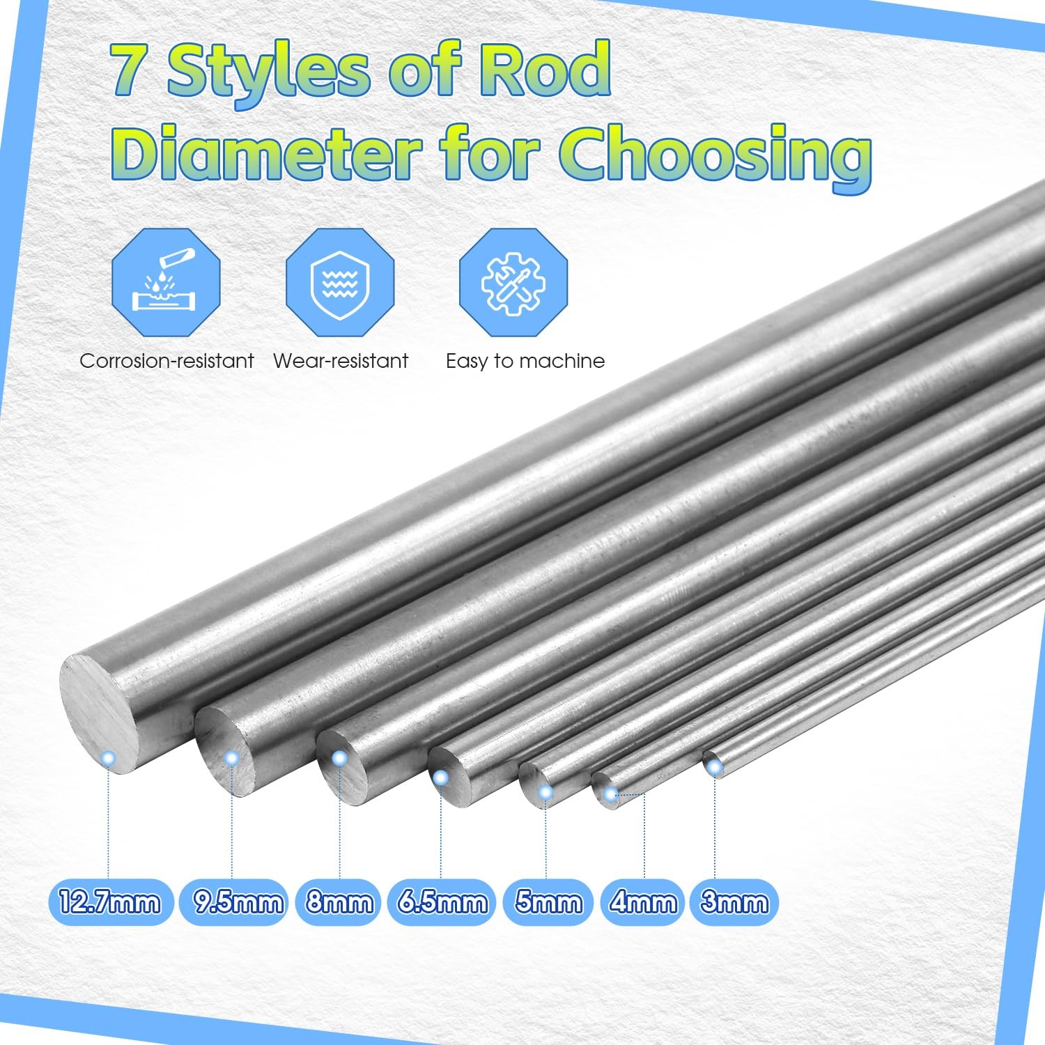 10 PCS 1/8 Inch 3mm x 7.8 Inch 200mm 316 Stainless Steel Round Solid Rod Craft