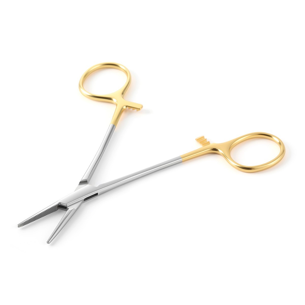 Dental Hemostat Forceps Surgical Instrument Curved / Straight Head Gold Handle