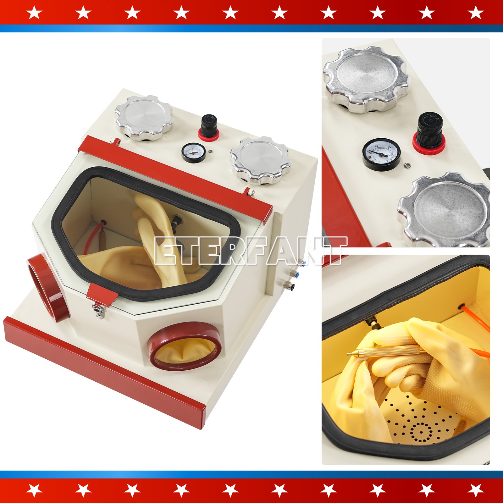 ETERFANT Dental Lab Twin Pen Sandblaster with LED Strip Light 2 Aluminum Tanks