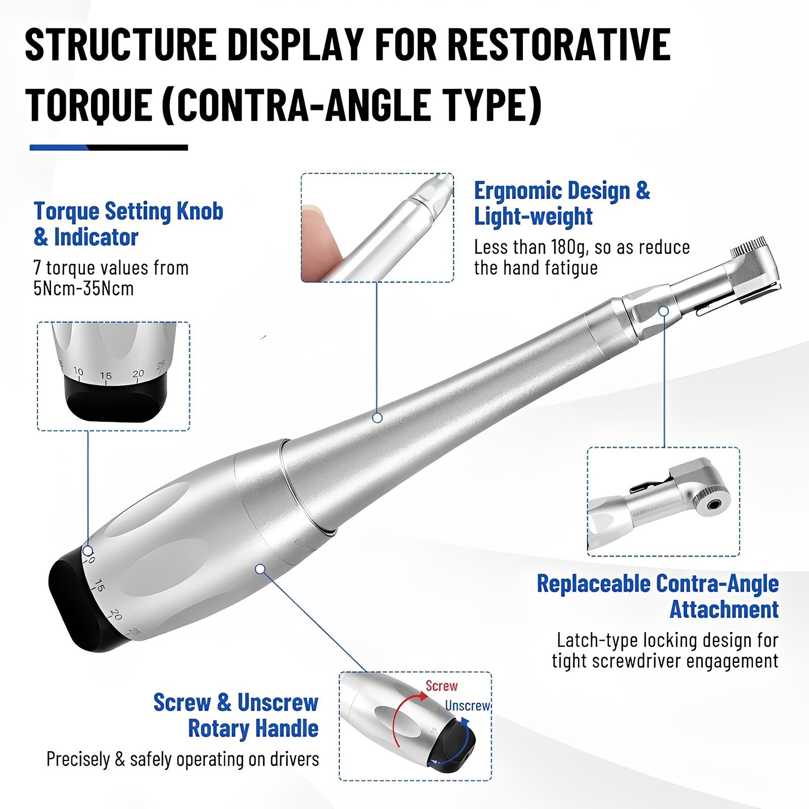 Dental Universal Implant Kit Torque Wrench Contra Angle Handpiece & 16 Drivers